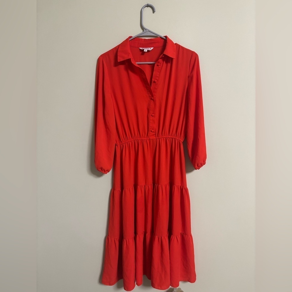 Nanette Lepore Button Front Long Sleeve Tiered Sheer Shirt Dress Size 4